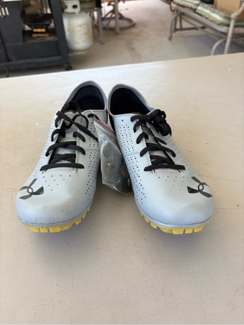 Under Armour Light Blue Kick Sprint 2 Track Running Shoes with Yellow Outsoles